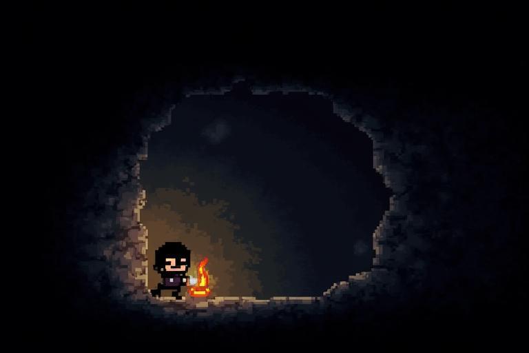Pixel art screenshot from Whispers of the Crypt, showing a character exploring a dark, atmospheric dungeon